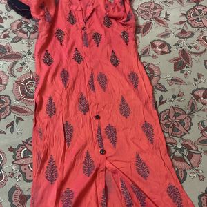 Partywear A-line Printed Kurti With Neck Work