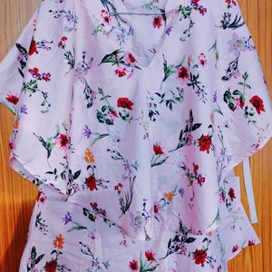 Round Neck Collarless Printed Top