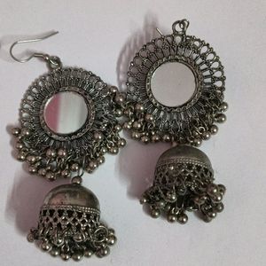 Oxidised Mirror Jhumki