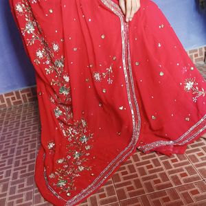 Red Saree With Full Embroidery Design