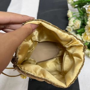 Embroidery Golden Potli Handbag/Clutch For Women