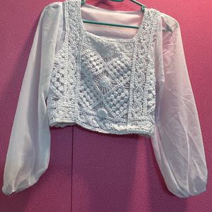 Women White Full Sleeve Crop Top