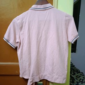 Pink Athleisure Crop Polo Tshirt  (Women)