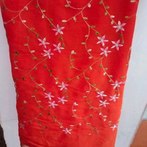 Orange Saree With Embroidery  On pallal