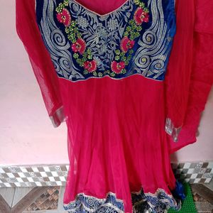 Rani &Blue Colour Ethnic Gown With Pajami