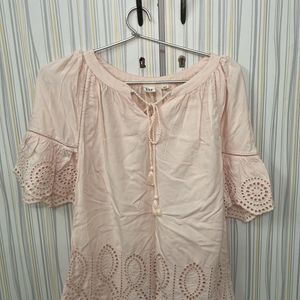 GAP Peach Notch Neck Raglan Bell Sleeves Lace Trim