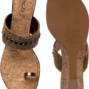 INC 5 Women Gold-toned Embellished Wedges