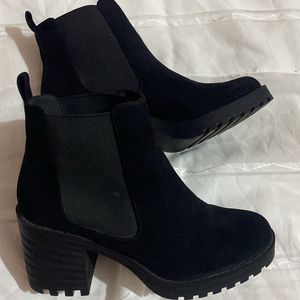 H&M Suede Block Heel Boots