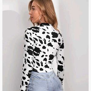 Cow Print Neck Cut Out Top