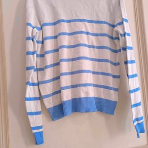 White Coloured Sweatshirt With Blue Strip For Men