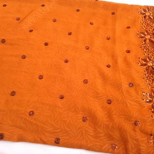 Orange Hand Work Saree