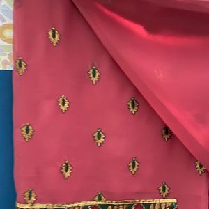 Onion Color Saree With Green Border