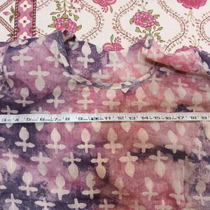 Purple And Pink Tie N Dye CHANDERI Batik Kurti Size 40 With Pocket