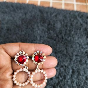 Red Earrings With Pearl