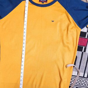 RED TAPE Men Solid Round Neck Yellow, Blue Sweater