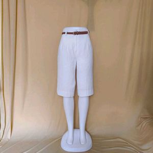 Unisex White Half Long Shorts