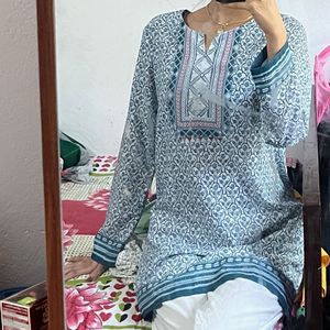 White And Blue Shirt Kurti