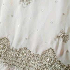 New fancy zari work white saree with blouse