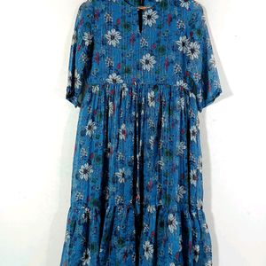 Blue Printed Casual Dress (Women's)