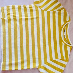 Yellow And White Striped Crop Top