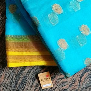 Colours Silver Pattu Saree.