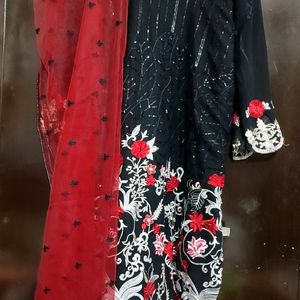 Black Designer Plazo Suit With Dupatta 44 Bust