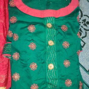 New 2 Kurtis With Red Salwar & Dupatta