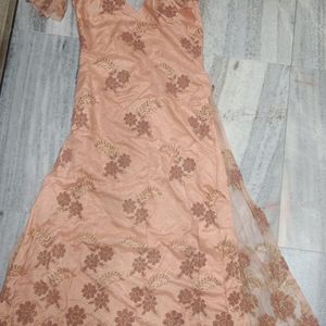 Peach Coloured Long Dress For Festive/wedding