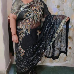 Black Designer Party Wear Saree With Blouse