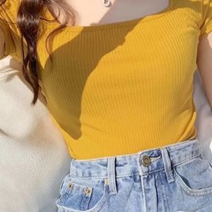 Mustard Color Fitted Rib Top