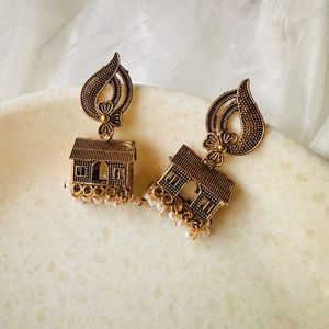 Golden Studed Oxidised Jhumka