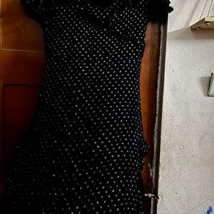 Black Cold Shoulder Polka Dots Dress