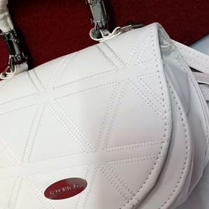 White Leather Handbag Sling Bag New