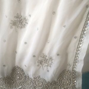 New fancy zari work white saree with blouse