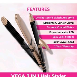 Vega 3 In 1 Hair Styler (Straightener Crimper Curler )