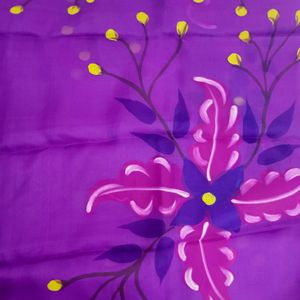 Muslin Silk Hand Painted Saree With Bp