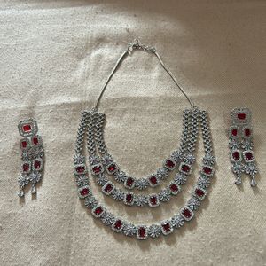 Red Colour 3 Layer AD Necklace SET