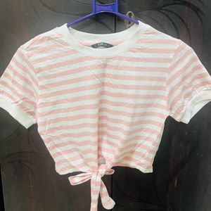 Shein Pink Striped Crop Top