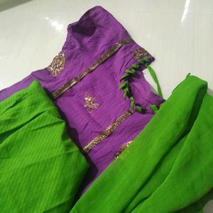 Violet And Green Suit / Churidhar set