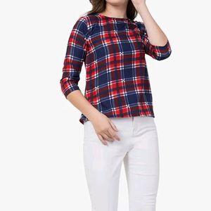 Round-Neck Checked Top