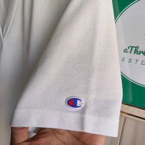 Champion White V-Neck Polo T-Shirt