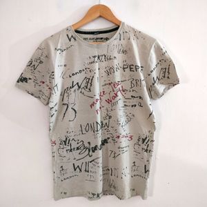 Grey Printed Casual T Shirts (Men's)