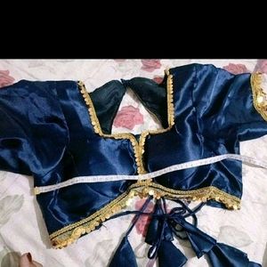 Navy Blue Satin Silk Blouse