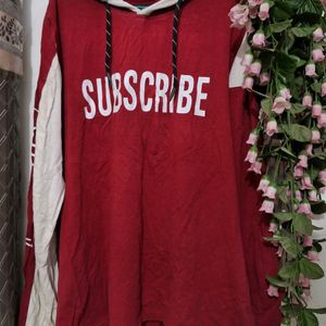 Subscribe Printed Red Hoodie [L] Size