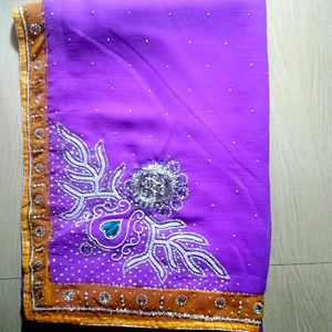 Saree With Stone Work,beads  work and small bead