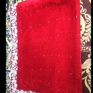 Soft Net Saree With Red Velvet Pallu..