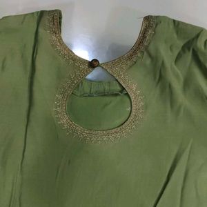 Olive Green Silk Suit With Dupatta