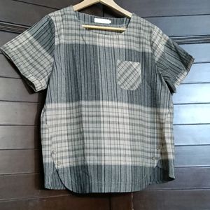 Women Beige Grey Checks Regular Fit Top