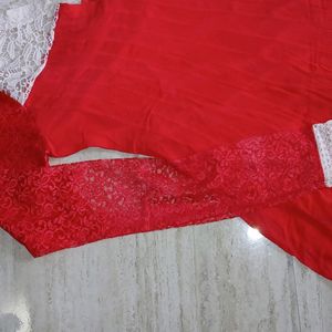 XL Size Hot Red Frock With Scarf