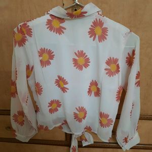 Floral White Shirt With Knot Style